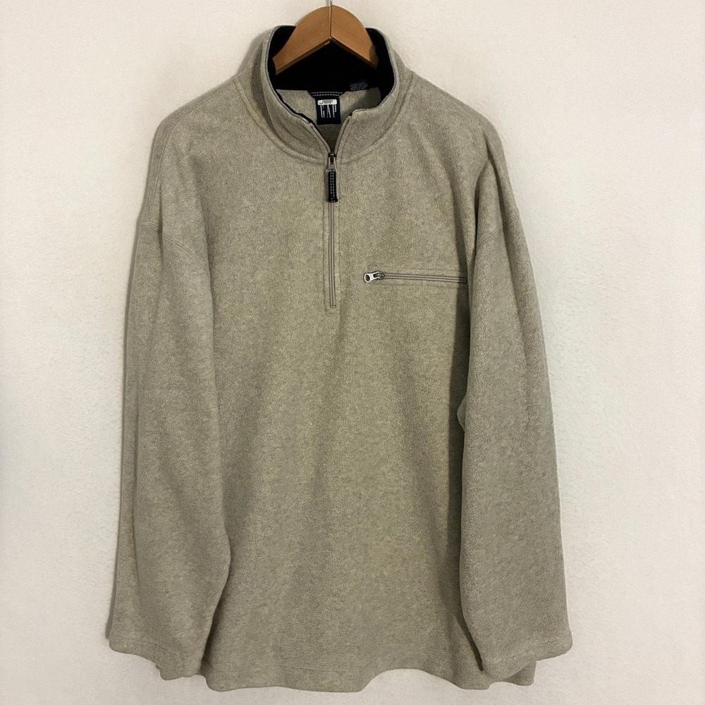 Vtg Gap 1/4 Zip Fleece Sweater Mens XL Mock‎ Neck Preppy Academia Pullover Y2K